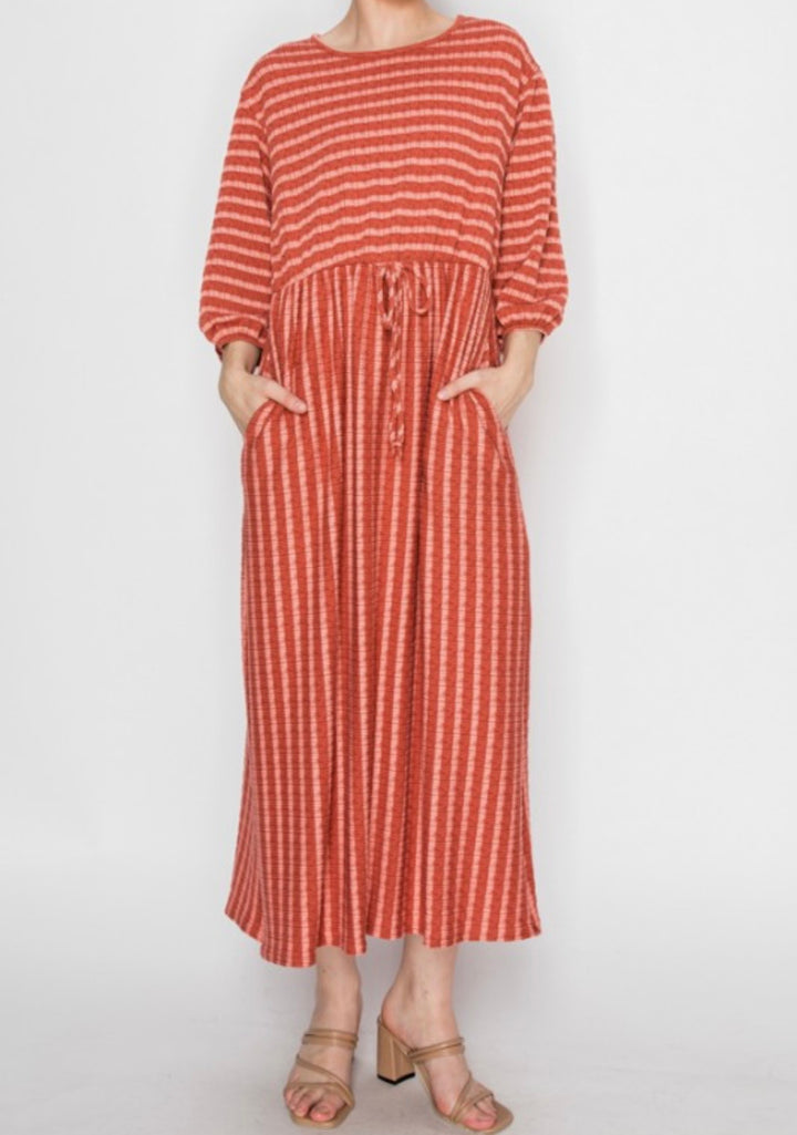 Dark Dusty Pink Striped Modest Dress