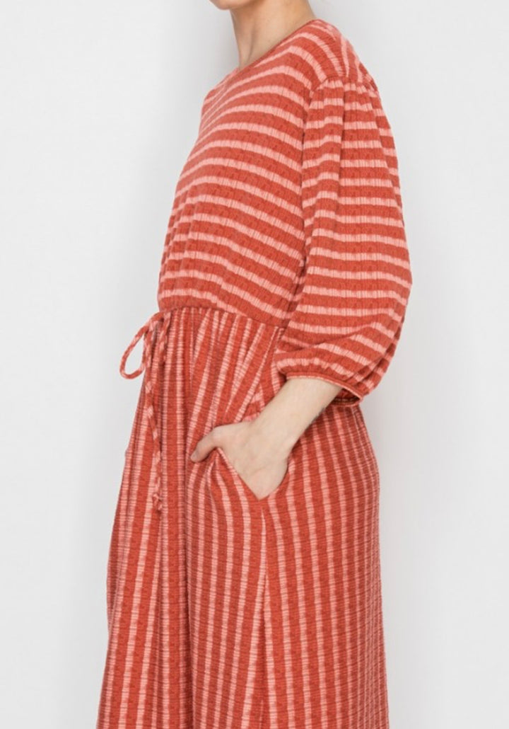 Dark Dusty Pink Striped Modest Dress