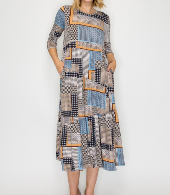 Liza Lou’s Navy Colorful Geometric Long Women’s Dress
