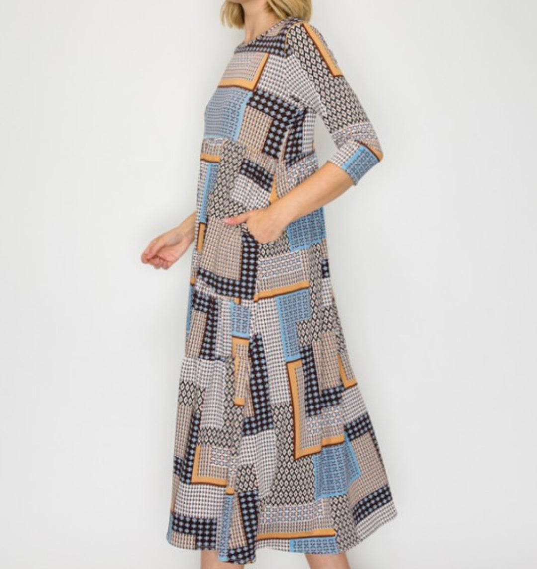 Liza Lou’s Navy Colorful Geometric Long Women’s Dress