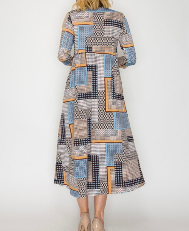 Liza Lou’s Navy Colorful Geometric Long Women’s Dress