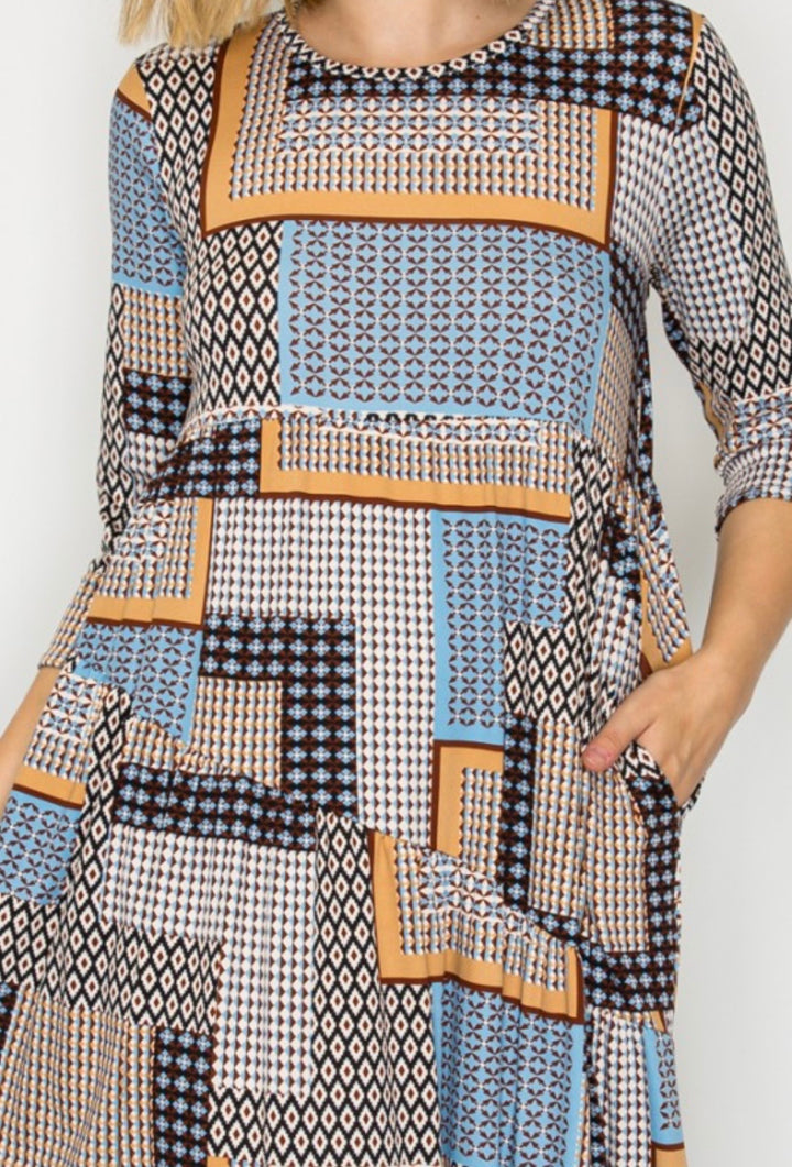 Liza Lou’s Navy Colorful Geometric Long Women’s Dress