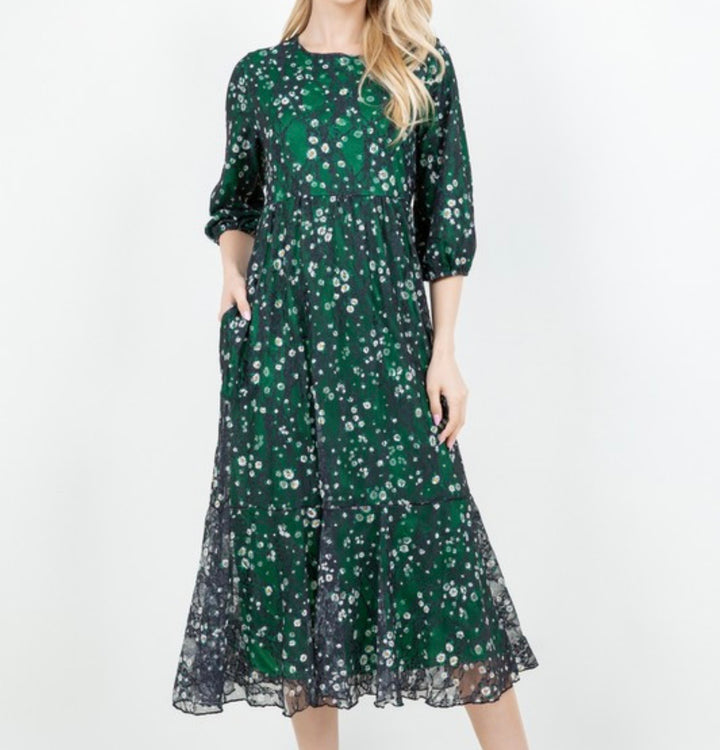 Green Navy Dress Lace Dress