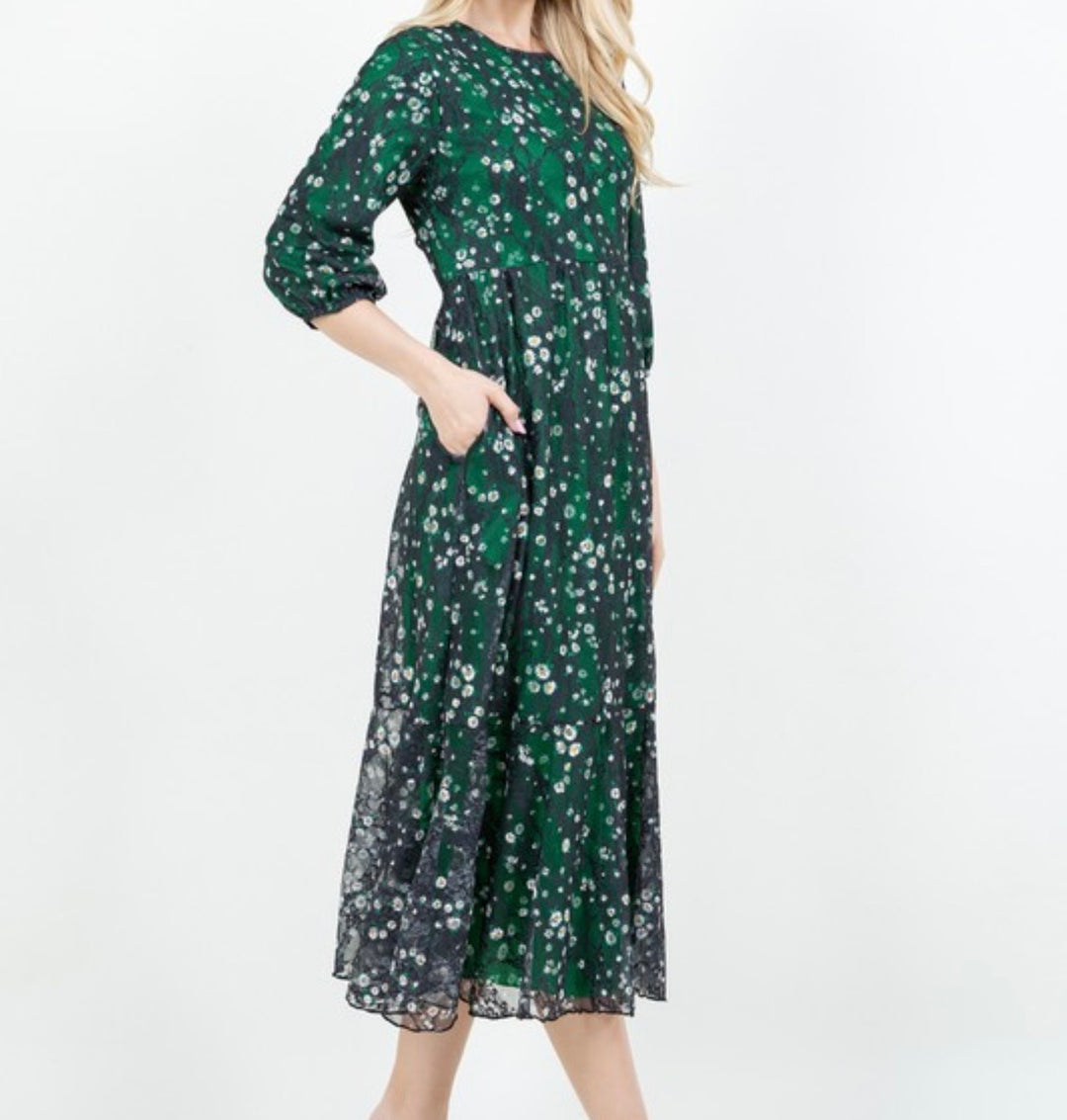 Green Navy Dress Lace Dress