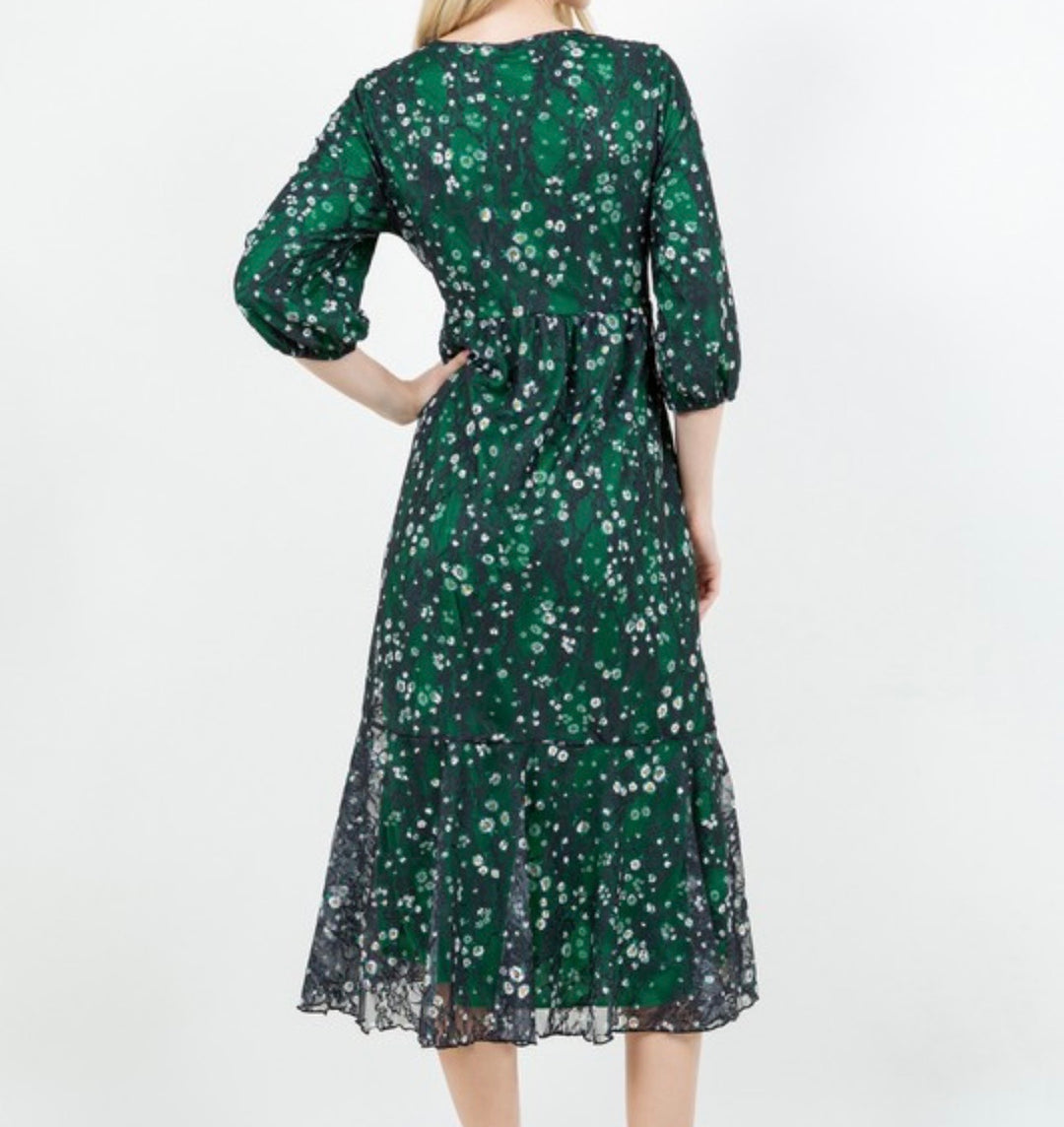 Green Navy Dress Lace Dress