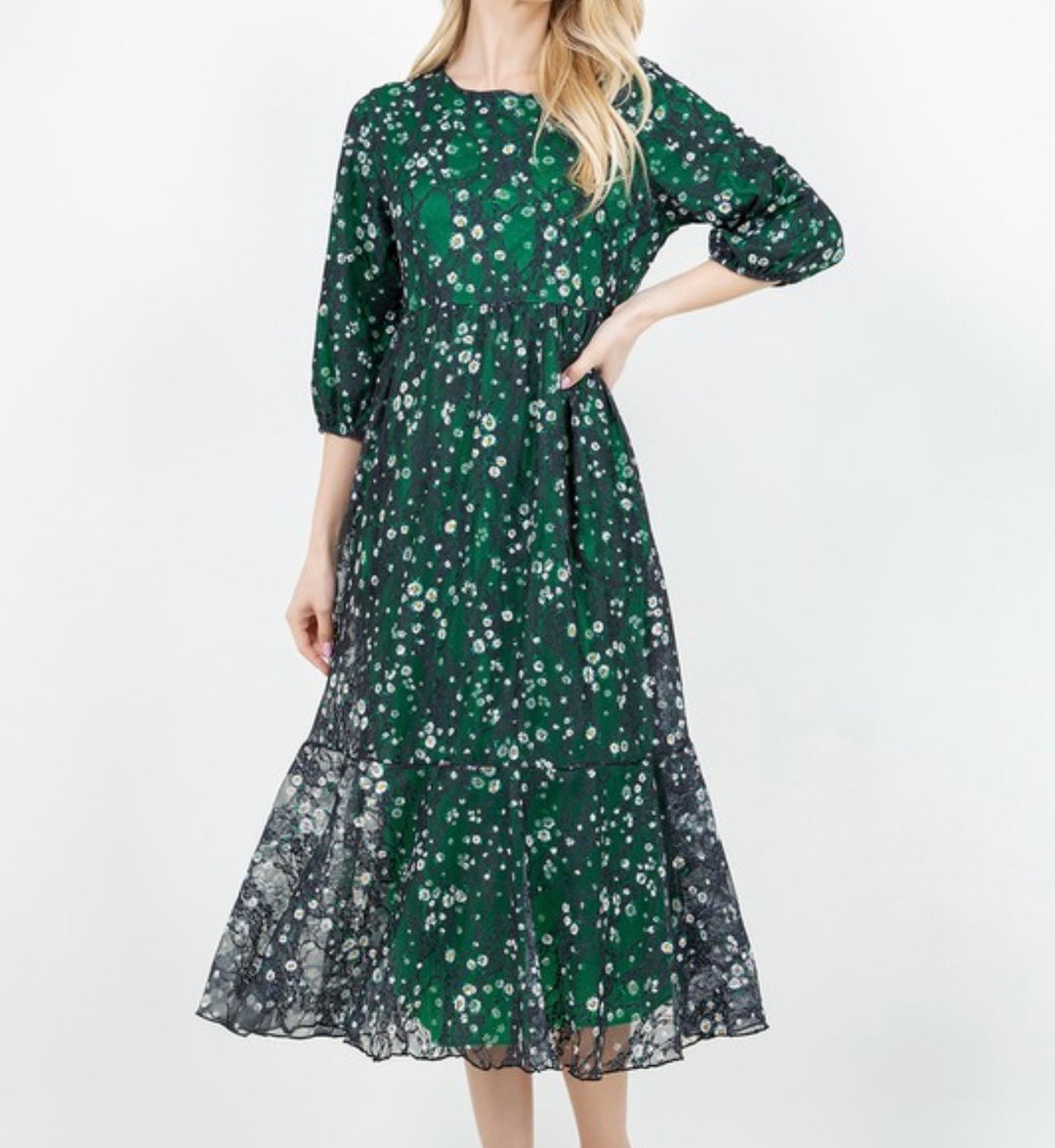 Green Navy Dress Lace Dress