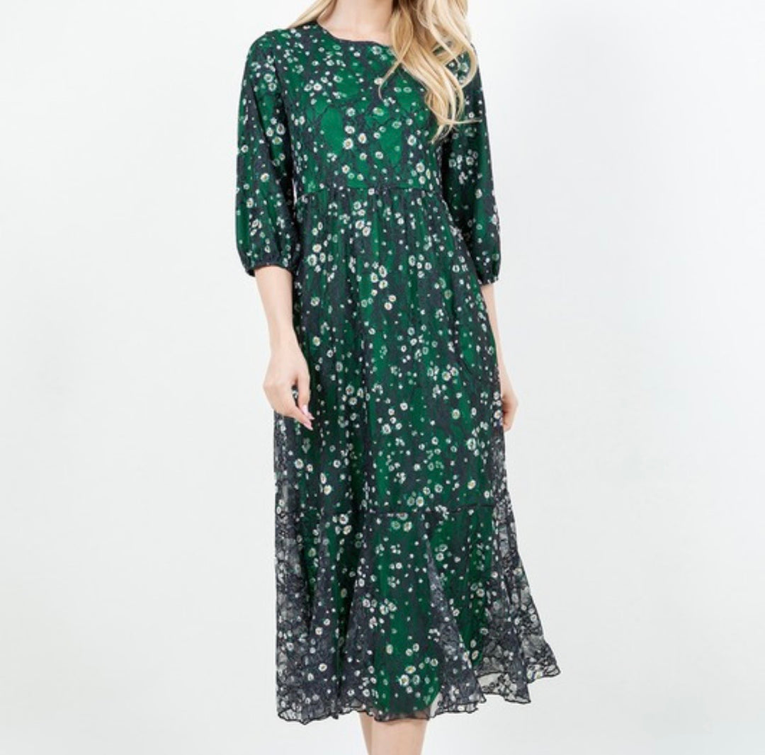 Green Navy Dress Lace Dress