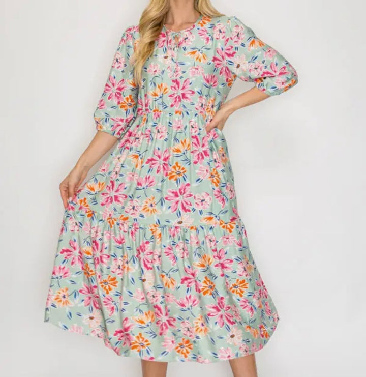 Liza’s Lovely Mint Floral Pink Floral Dress
