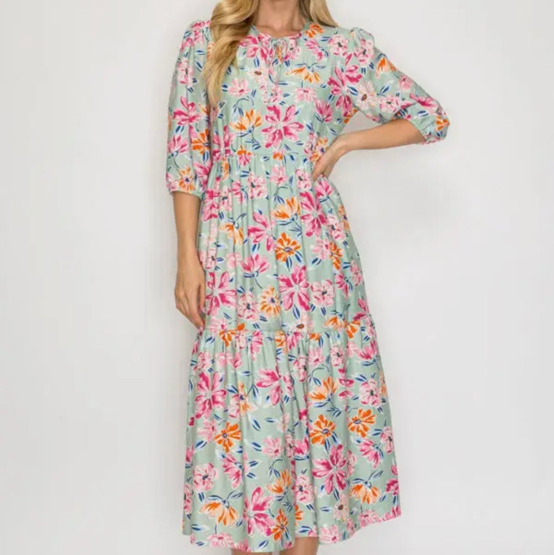Liza’s Lovely Mint Floral Pink Floral Dress