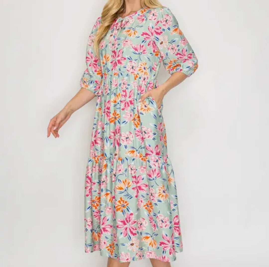 Liza’s Lovely Mint Floral Pink Floral Dress