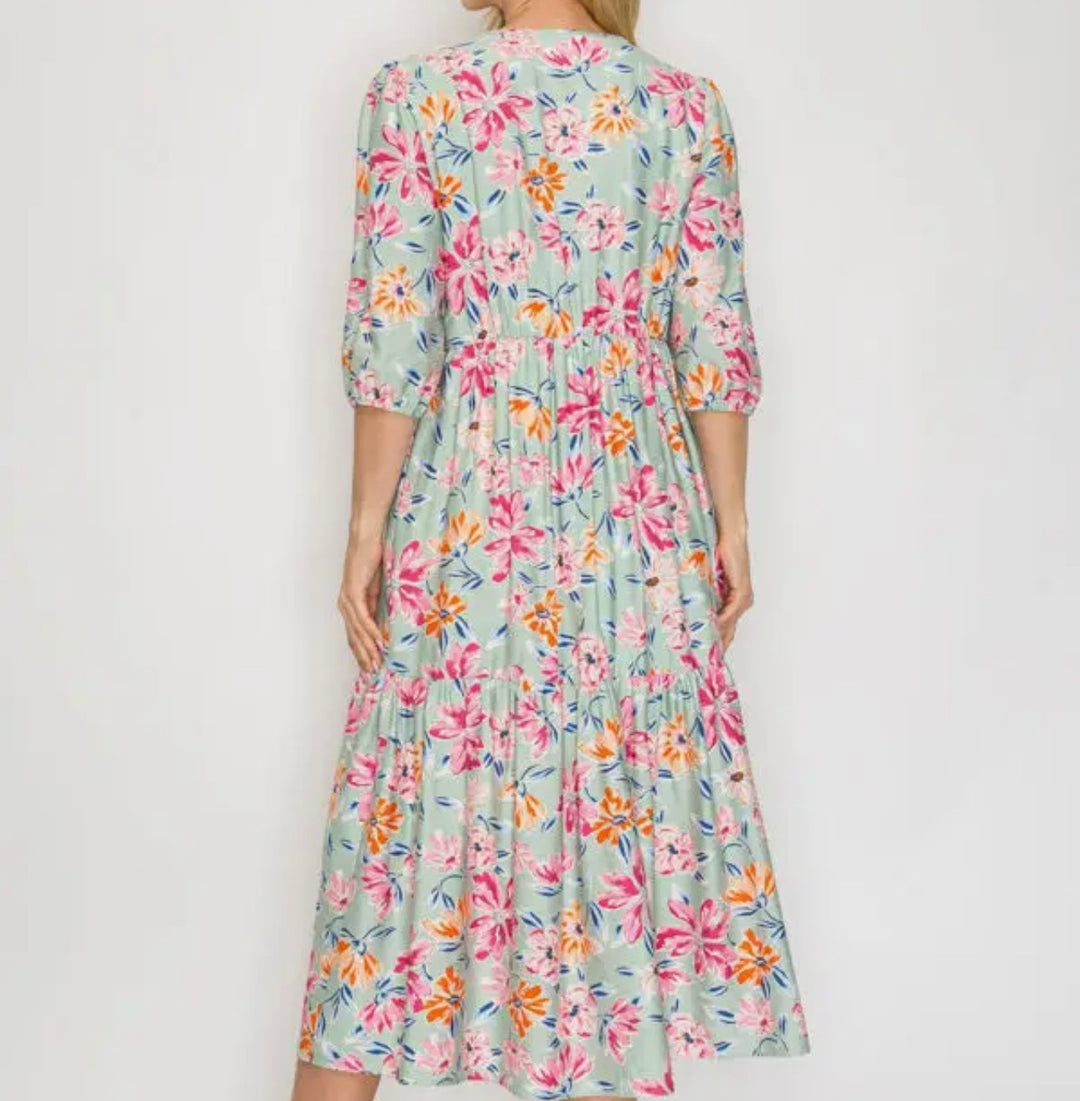 Liza’s Lovely Mint Floral Pink Floral Dress