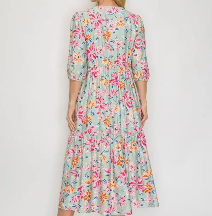 Liza’s Lovely Mint Floral Pink Floral Dress