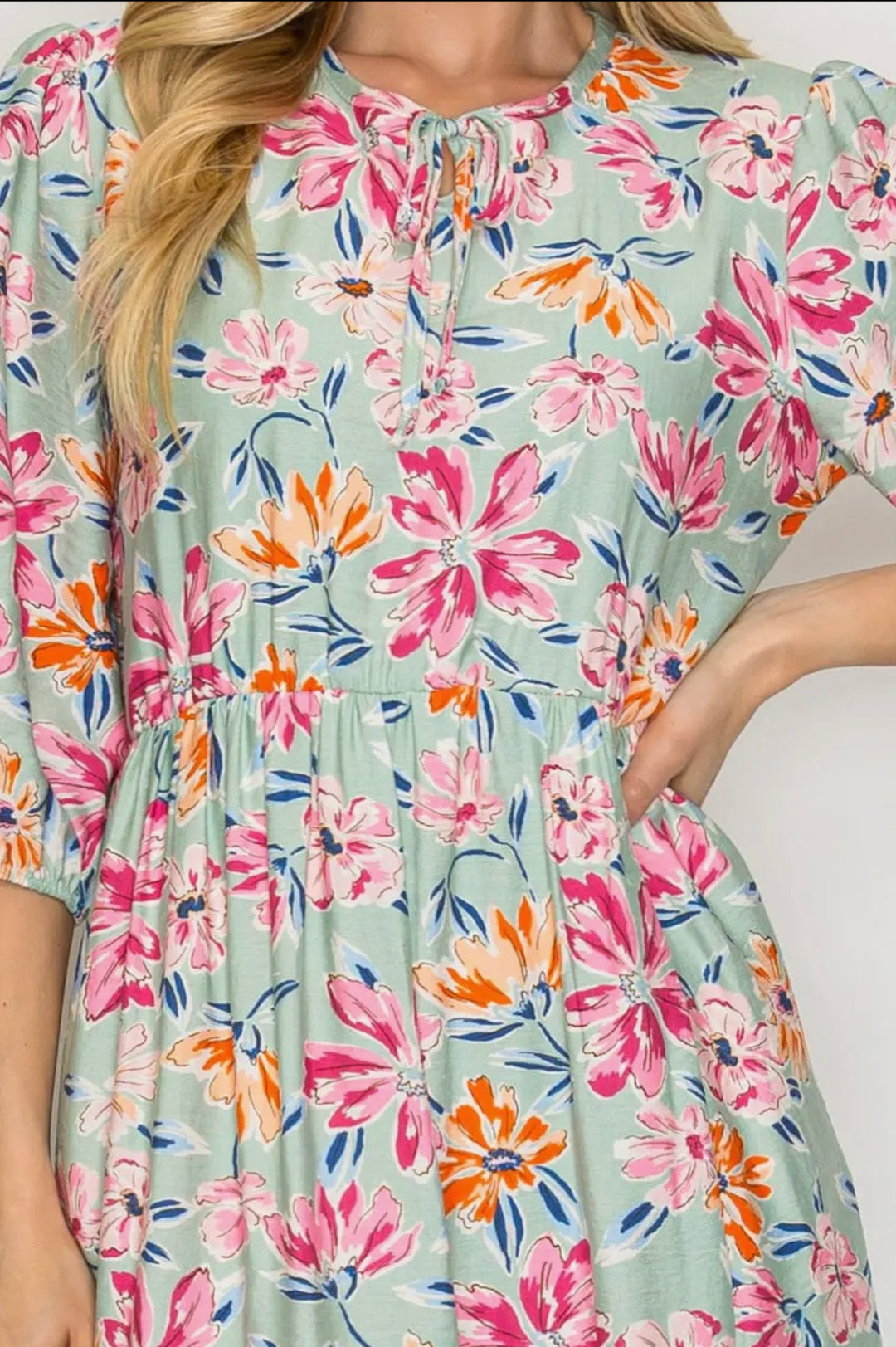 Liza’s Lovely Mint Floral Pink Floral Dress