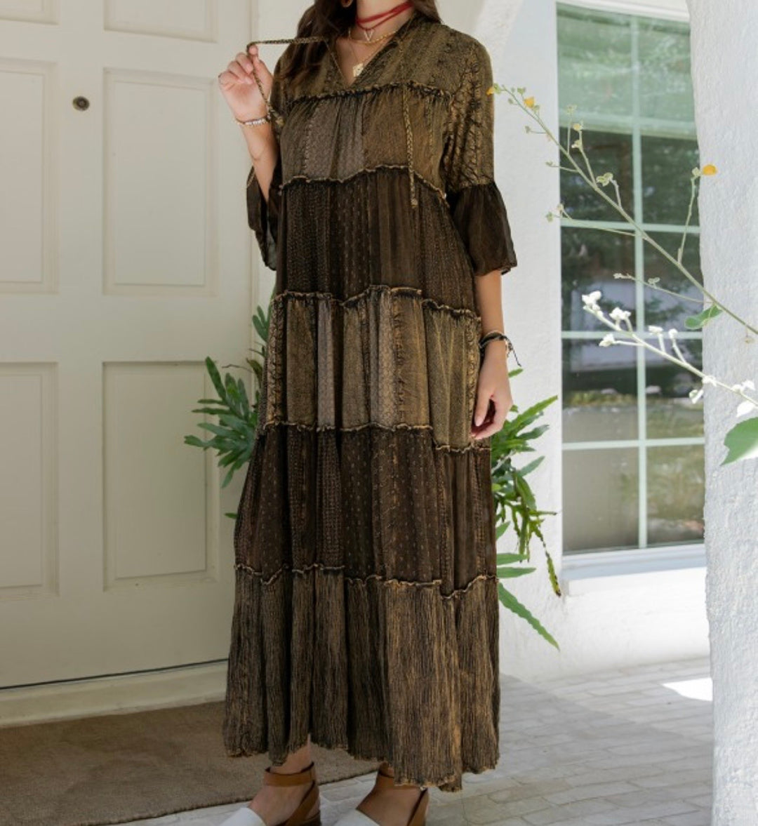 Liza Lou's Beautiful Dark Olive Boho Dress