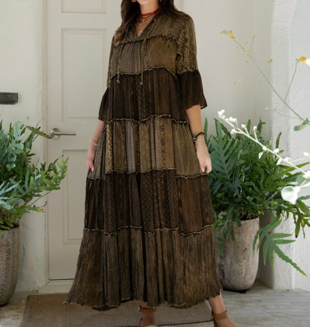 Liza Lou's Beautiful Dark Olive Boho Dress