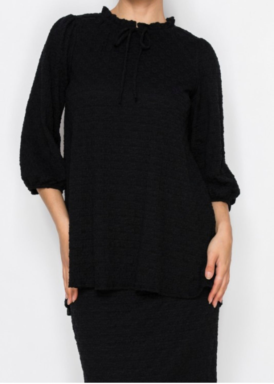 Black Elegant Textured Lined Tunic Top