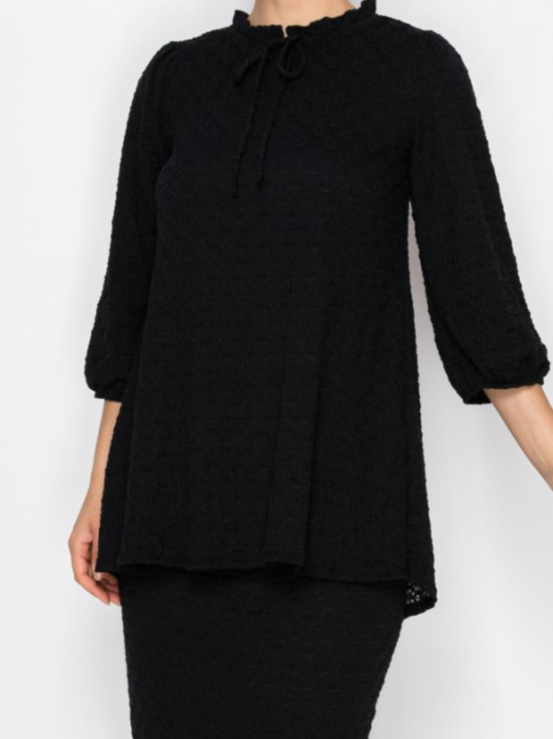 Black Elegant Textured Lined Tunic Top