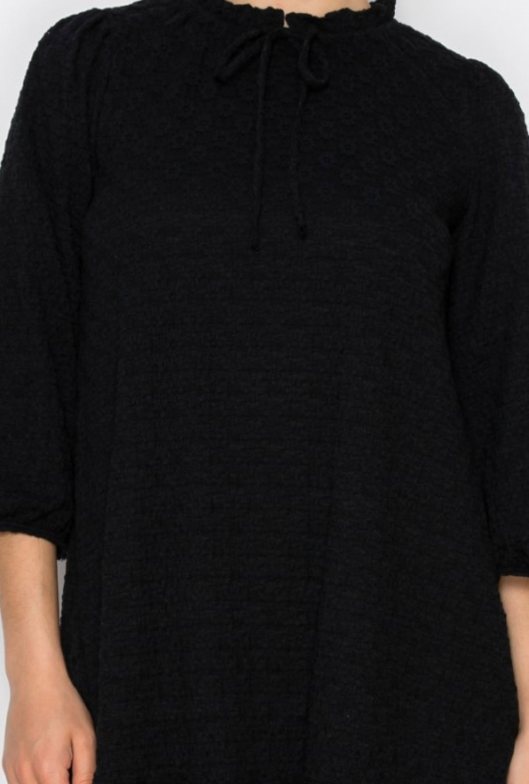 Black Elegant Textured Lined Tunic Top