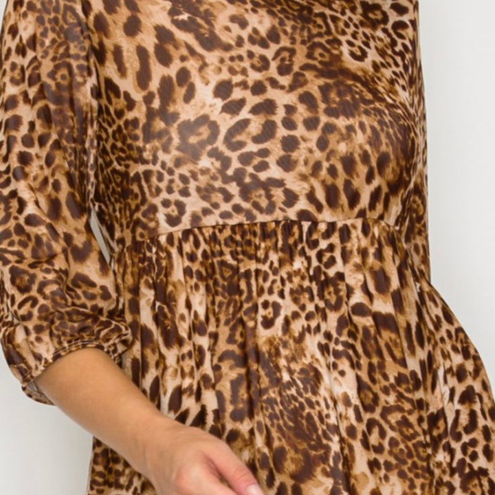 Animal Print Lace Modest Long Tiered Dress with Elastic Waist