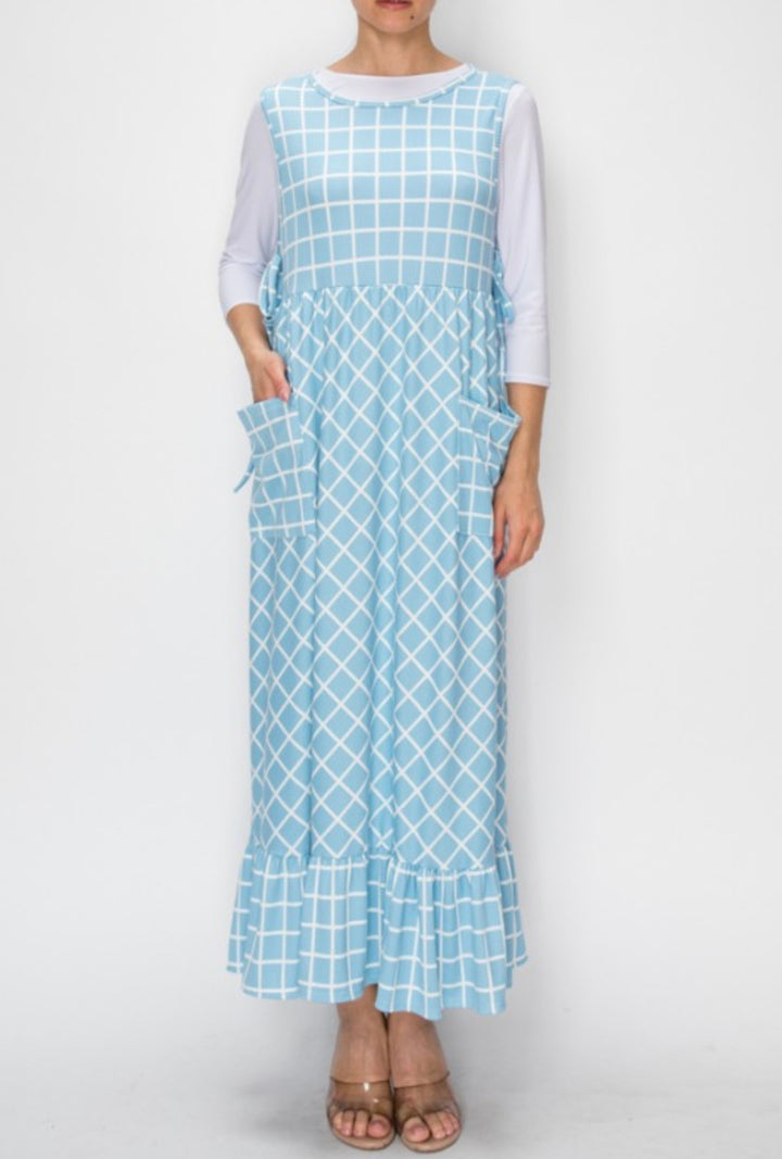 Liza Lou's Modest Long Sky Blue Jumper Dress