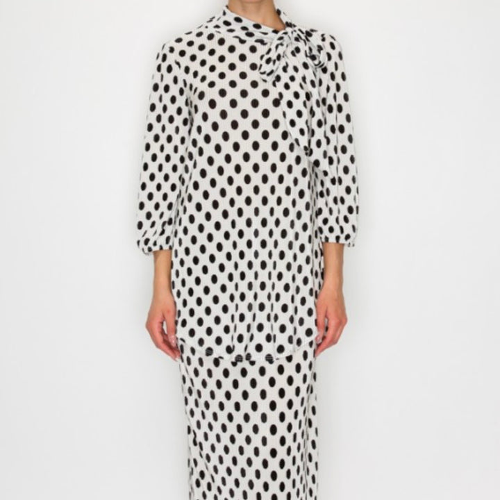 Liza Lou’s White With Black Polka Dots Top With Tie