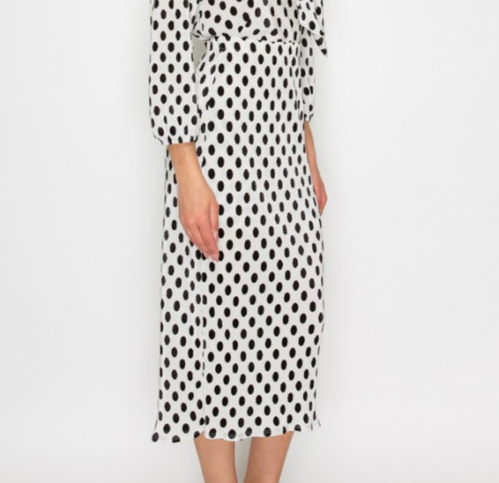 Liza Lou’s White With Black Polka Dots Top With Tie