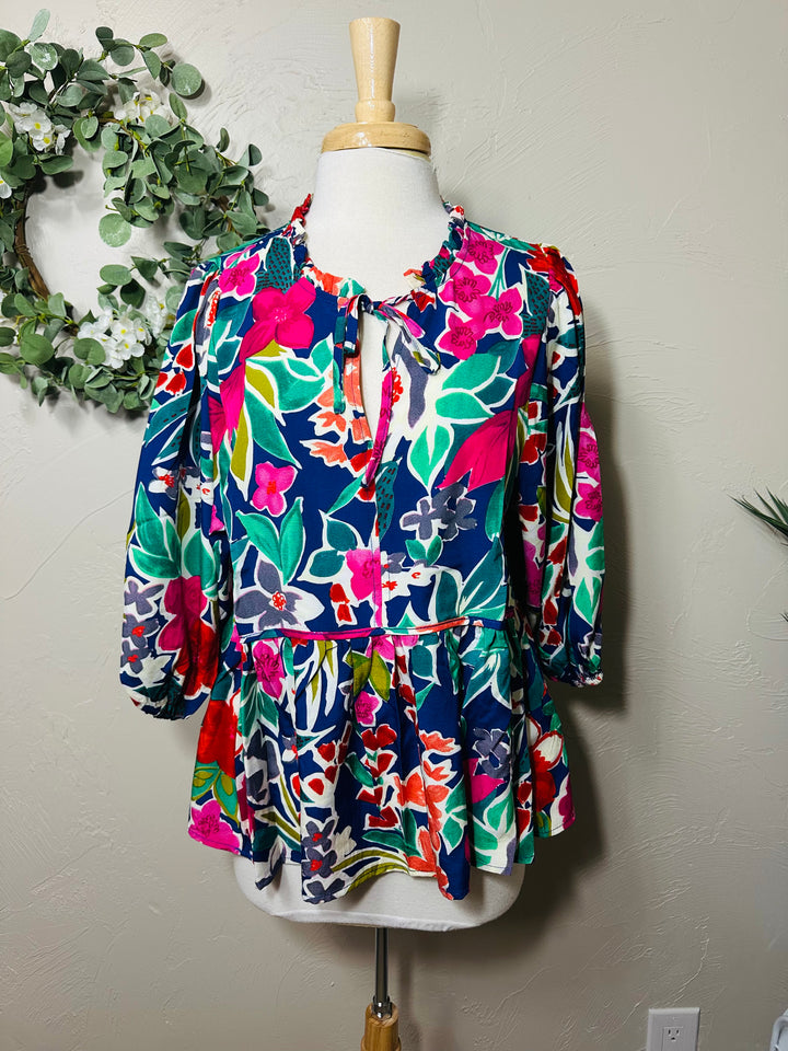 Umgee Roomy Colorful Floral Mix Baby Doll Modest Top