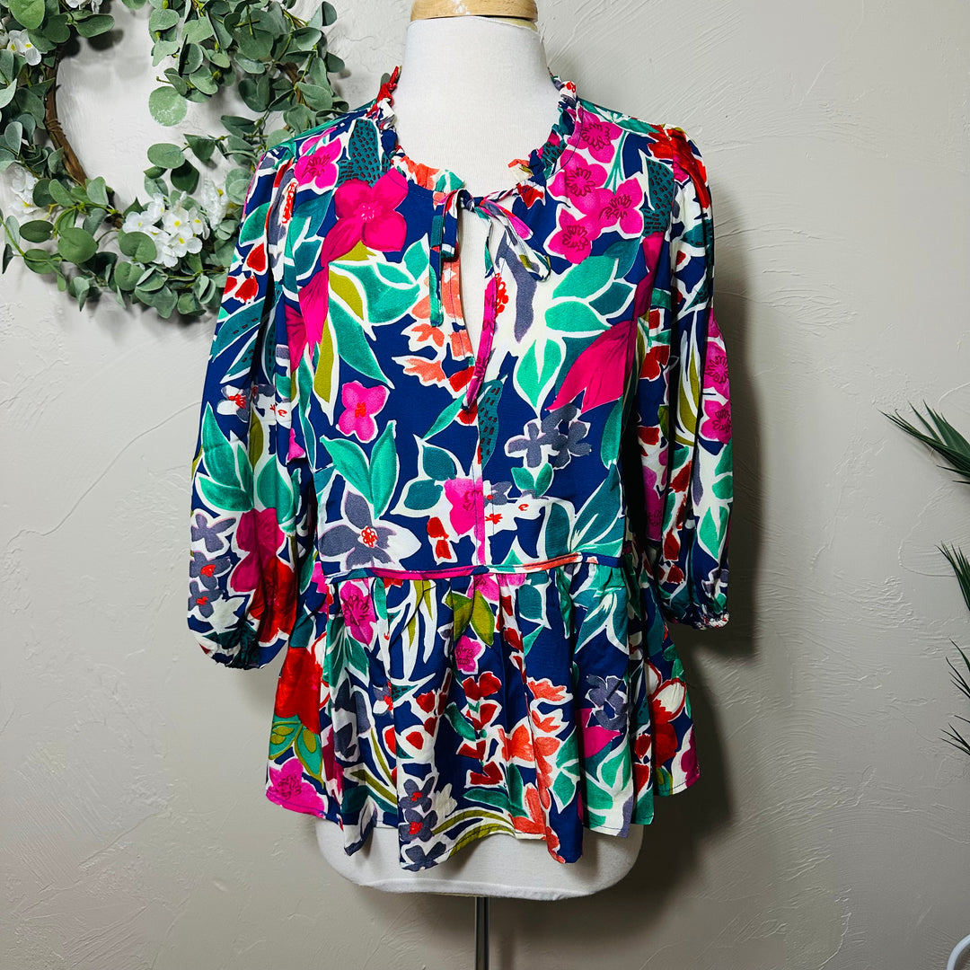 Umgee Roomy Colorful Floral Mix Baby Doll Modest Top
