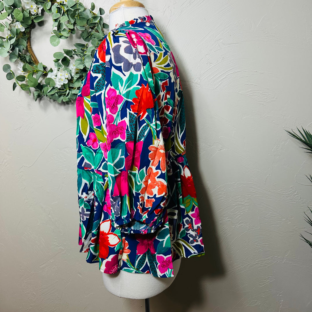 Umgee Roomy Colorful Floral Mix Baby Doll Modest Top