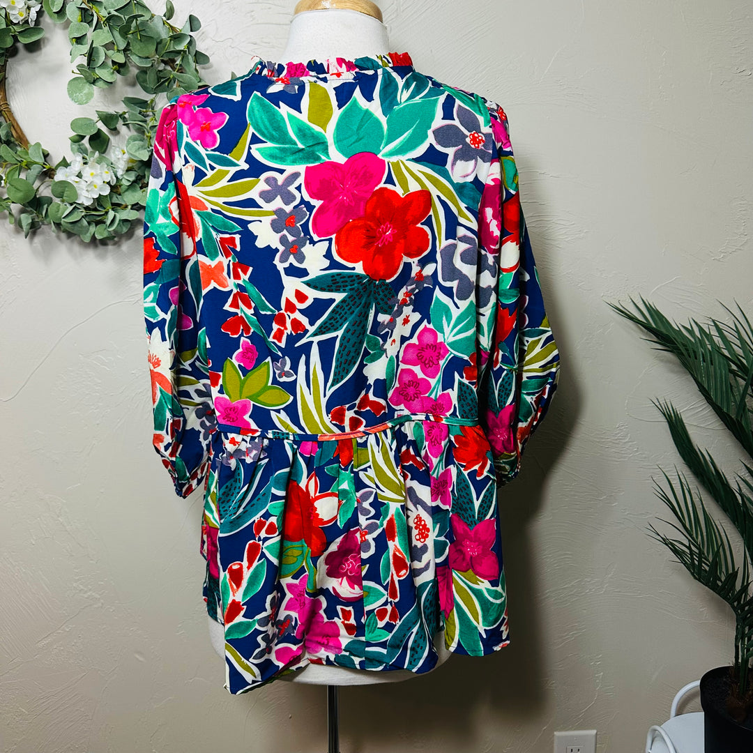 Umgee Roomy Colorful Floral Mix Baby Doll Modest Top