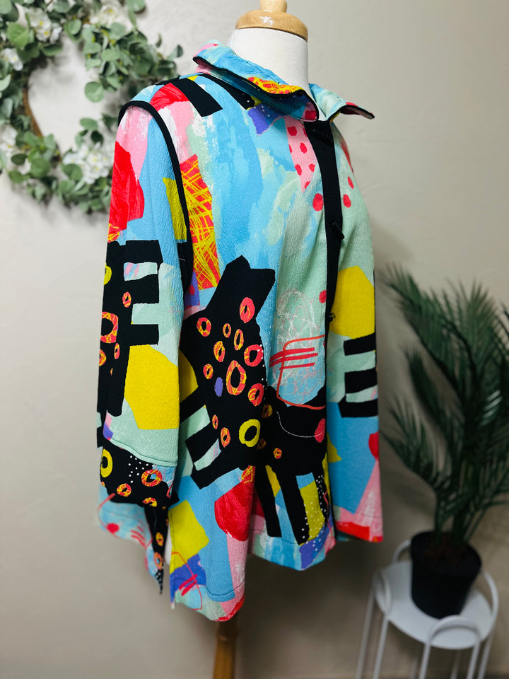 Moonlight Colorful Abstract Print Blouse Jacket