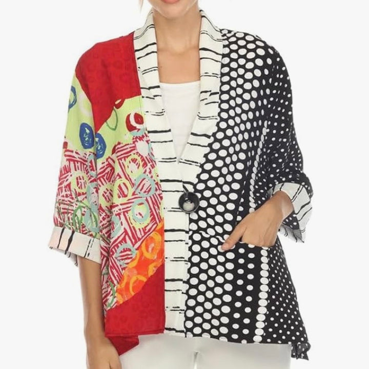 Moonlight Polka Dot w/ Abstract Print Jacket Top