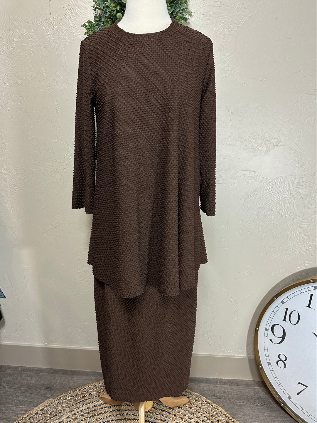 Liza Lou's Swiss Dot Brown Tunic Top