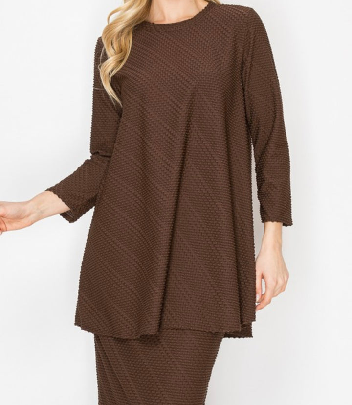 Liza Lou's Swiss Dot Brown Tunic Top