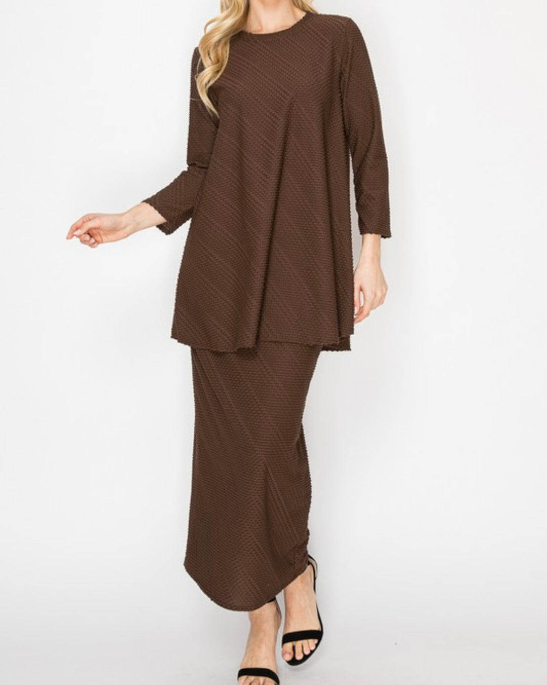 Liza Lou's Swiss Dot Brown Tunic Top