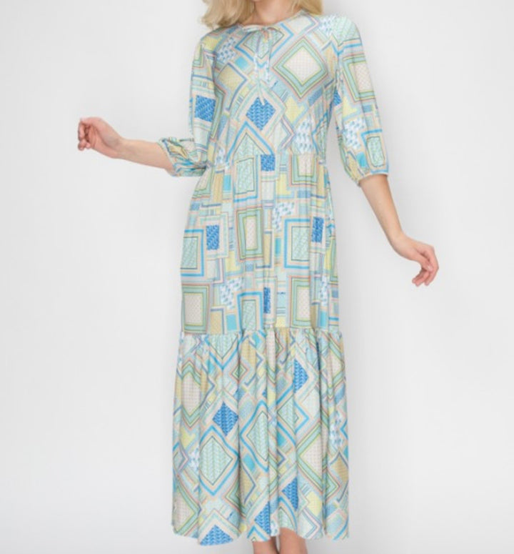 Liza Lou’s Geometric Cheery Long Modest Dress