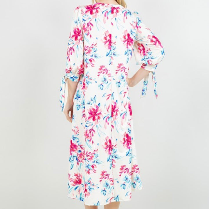 Liza Lou’s Floral Dress with Cute Ties On Sleeves Modest Dress