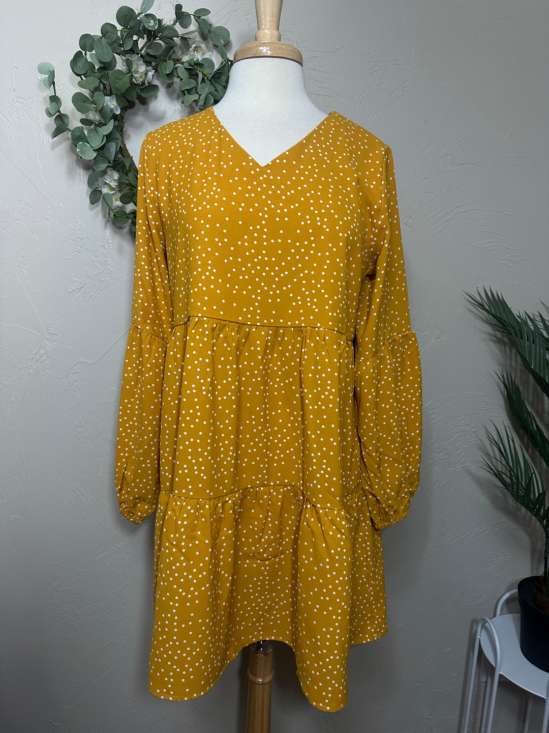 Liza Lou's Polka Dot Tiered V-Neck Tunic Top