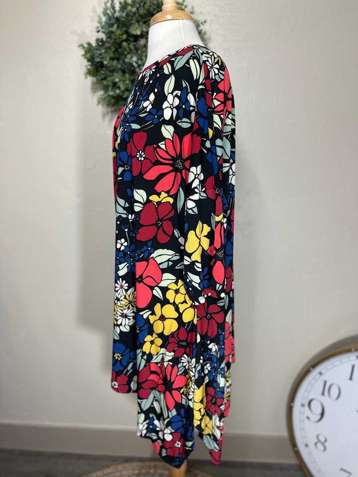 Liza Lou’s Colorful Floral Asymmetrical Drape Top 3X 4X 5X