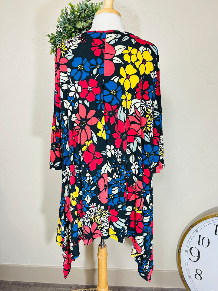 Liza Lou’s Colorful Floral Asymmetrical Drape Top 3X 4X 5X