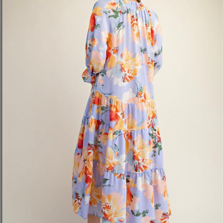 Liza Lou's Women's Maxi Dress Iris Blue with Floral Pattern