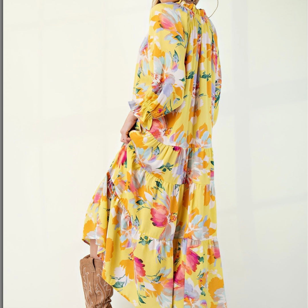 Liza Lou's Women's Maxi Dress Yellow with Floral Pattern
