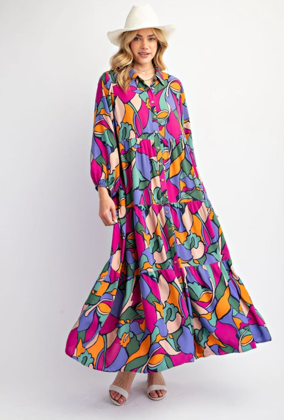 Liza's Long Modest Colorful Geometric Long Dress