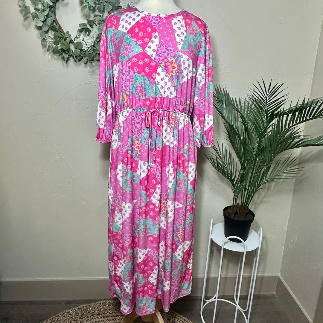 Liza Lou’s Pink Patchwork Modest Dress