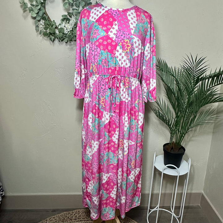 Liza Lou’s Pink Patchwork Modest Dress