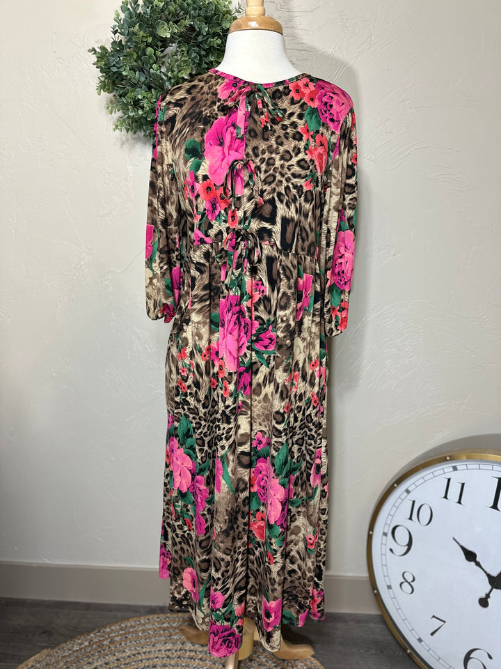 Liza Lou’s Polly Floral with Animal Print Long Modest Dress