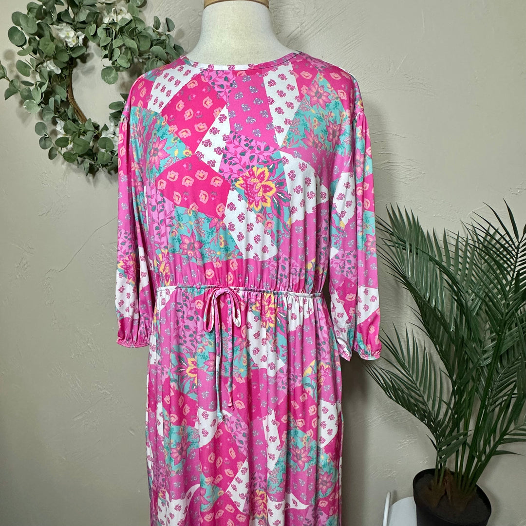 Liza Lou’s Pink Patchwork Modest Dress