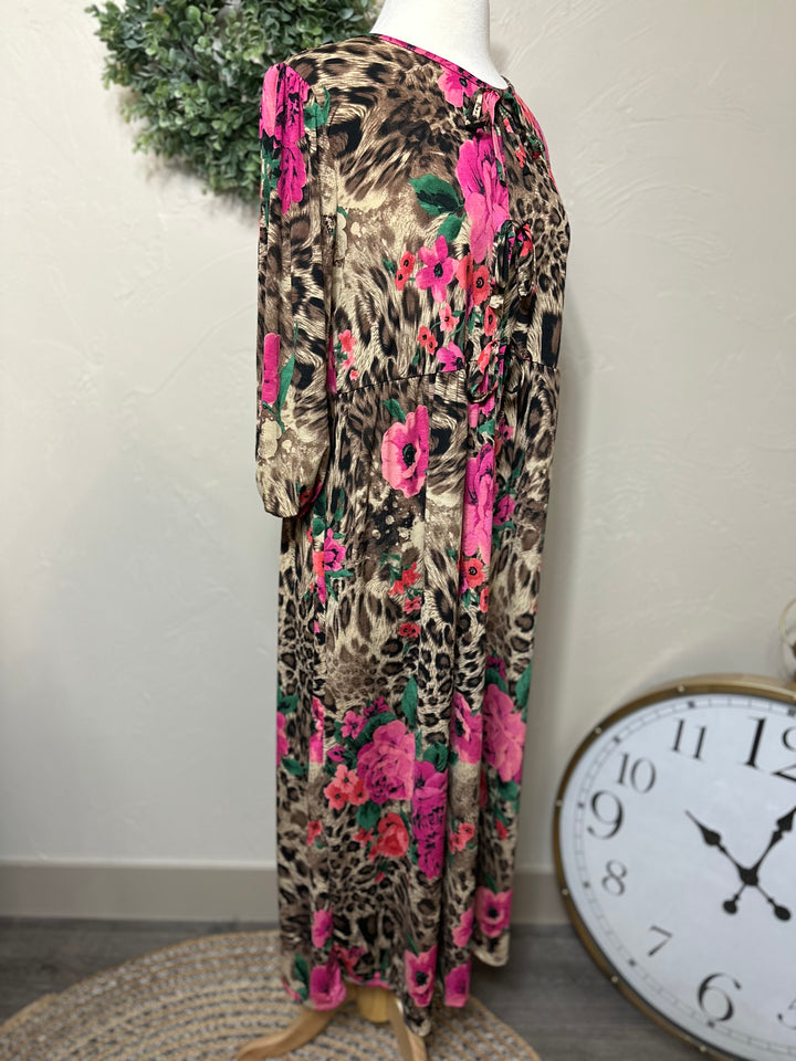 Liza Lou’s Polly Floral with Animal Print Long Modest Dress