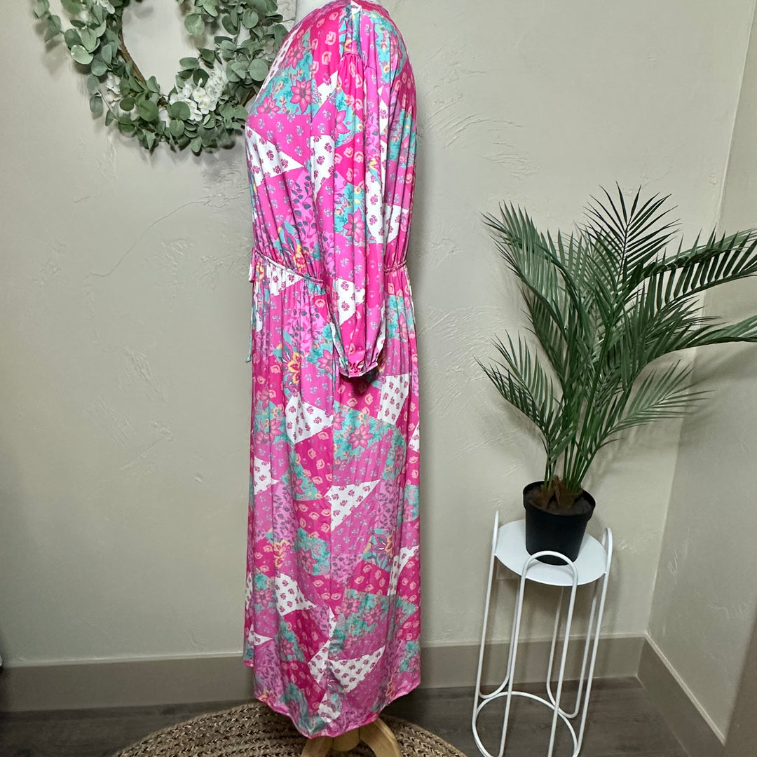 Liza Lou’s Pink Patchwork Modest Dress