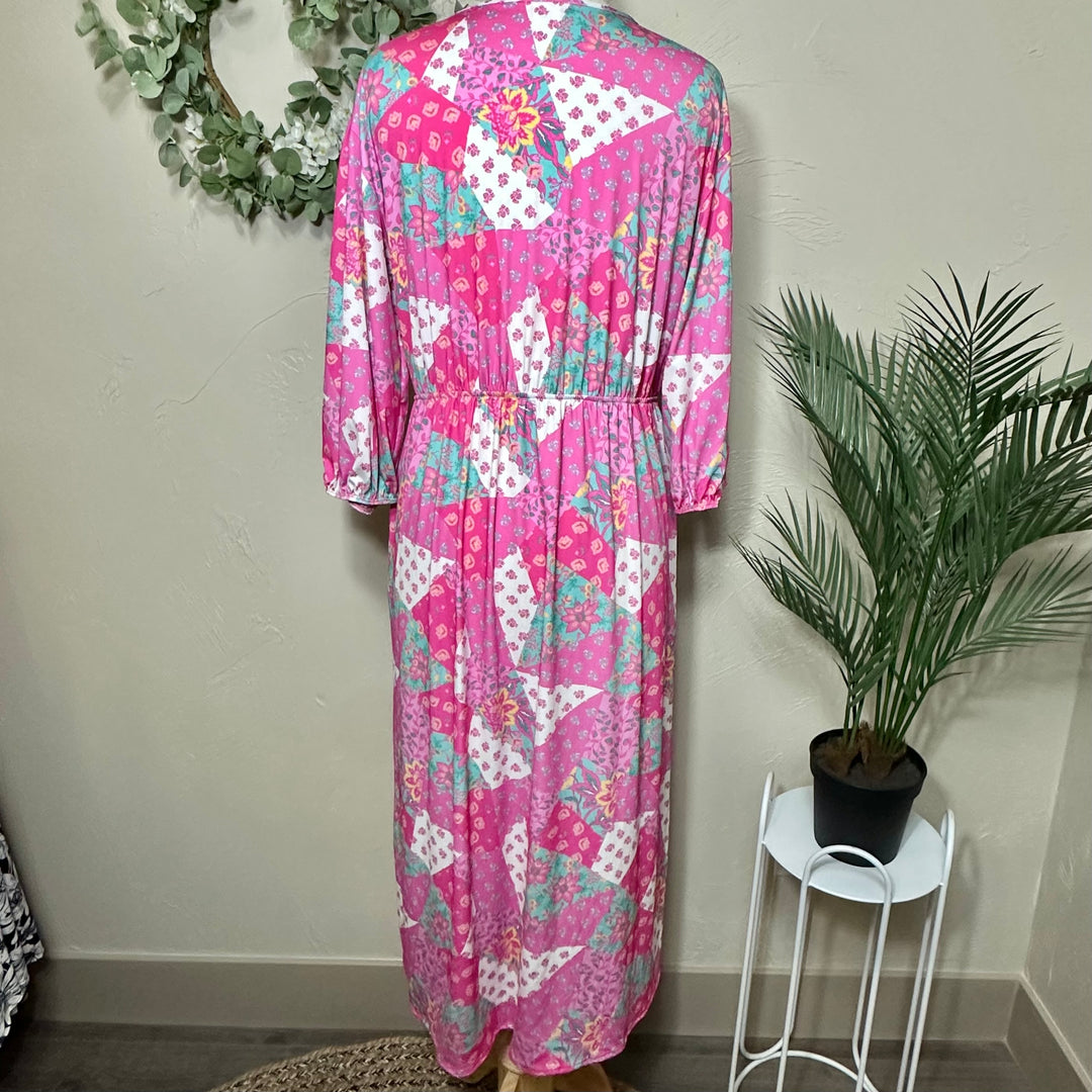 Liza Lou’s Pink Patchwork Modest Dress